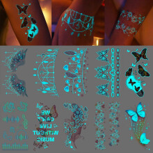 Glow in the Dark Waterproof Neon Butterfly Temporary Tattoos for Women Festival Party Set B
