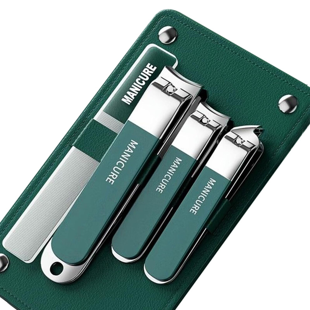 Nail Clippers Set 5PCS Stainless Steel Manicure Kit with Precise Blade Cutting for Toenails and Fingernails (Green)