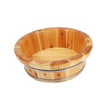 Wood Foot Bath Basin with Metal Reinforcement for Home Spa and Laundry, 16x40cm