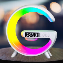 LED Table Lamp with Bluetooth Speaker, 15W Fast Wireless Charging, RGB Smart Alarm Clock for Bedroom