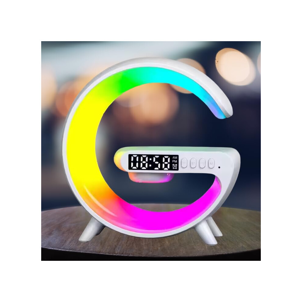 LED Table Lamp with Bluetooth Speaker, 15W Fast Wireless Charging, RGB Smart Alarm Clock for Bedroom