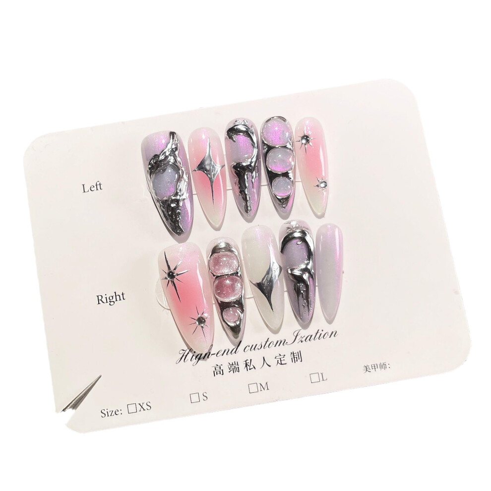 Pink Handmade Glossy Long Almond Press On Nails, Reusable Salonstyle Fake Nails For Women And Girls (Medium)