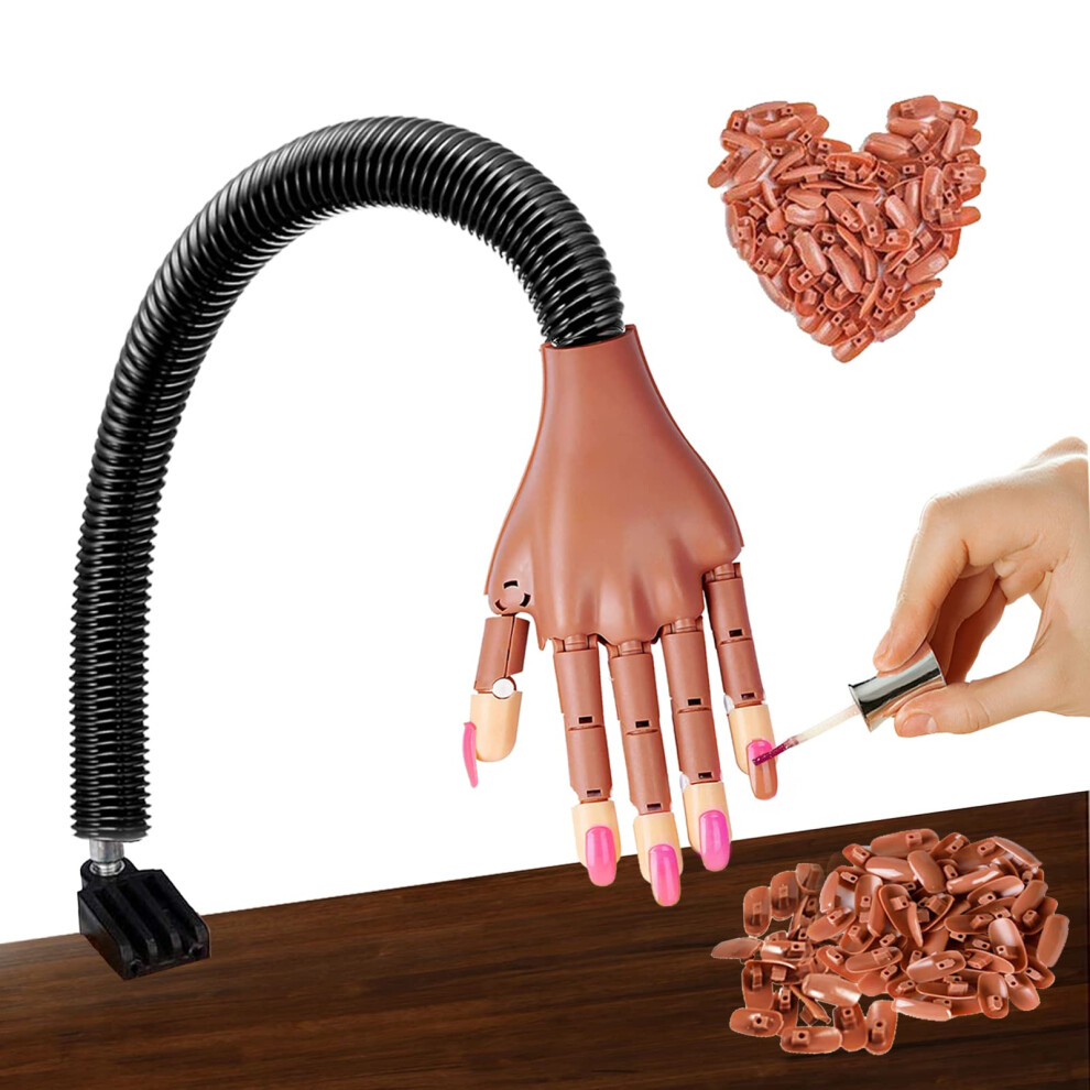 Flexible Nail Practice Hand with Stand for Acrylic Manicure Training and 100 Nail Tips