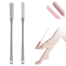 Long Handle Foot Scrub Brush for Elderly with Soft Rubber Bristles and Deep Toe Gap Cleaning Gray