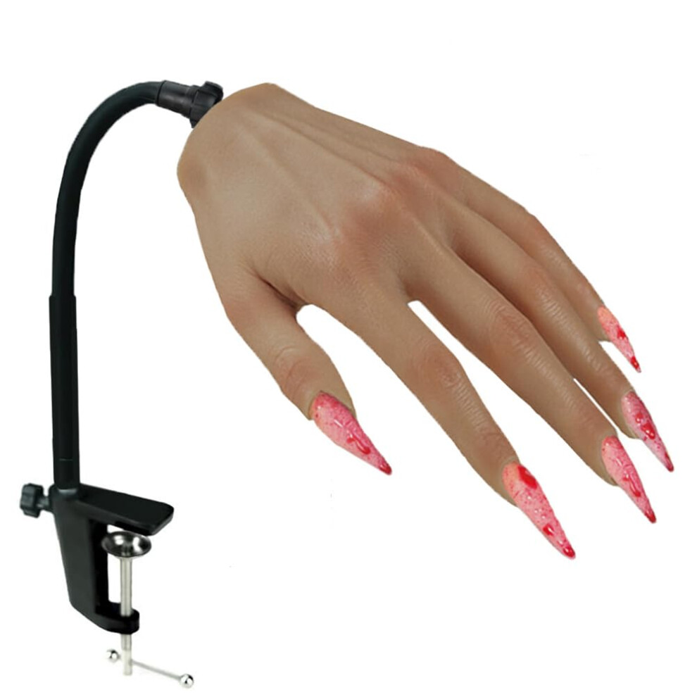 Nail Practice Hand with Stand, Realistic Bendable Silicone Mannequin Left Hand for Acrylic Nail Art