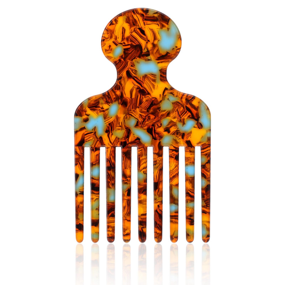 Unisex Brown Afro Hair Pick Comb Wide Tooth Detangling Comb For Curly Thick Hair With Ergonomic Grip