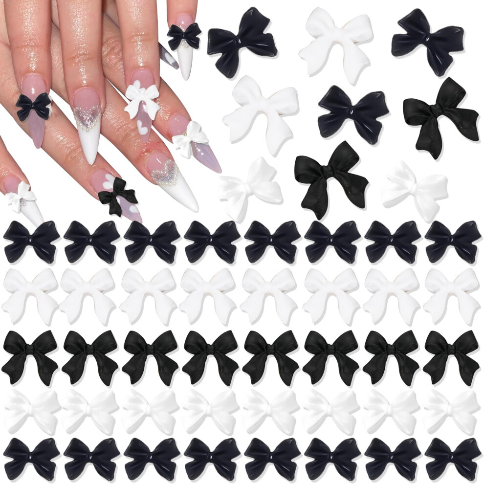 Black/White 200Pcs And 3D Bow Nail Art Charms Resin Acrylic Decorations For Diy Manicure
