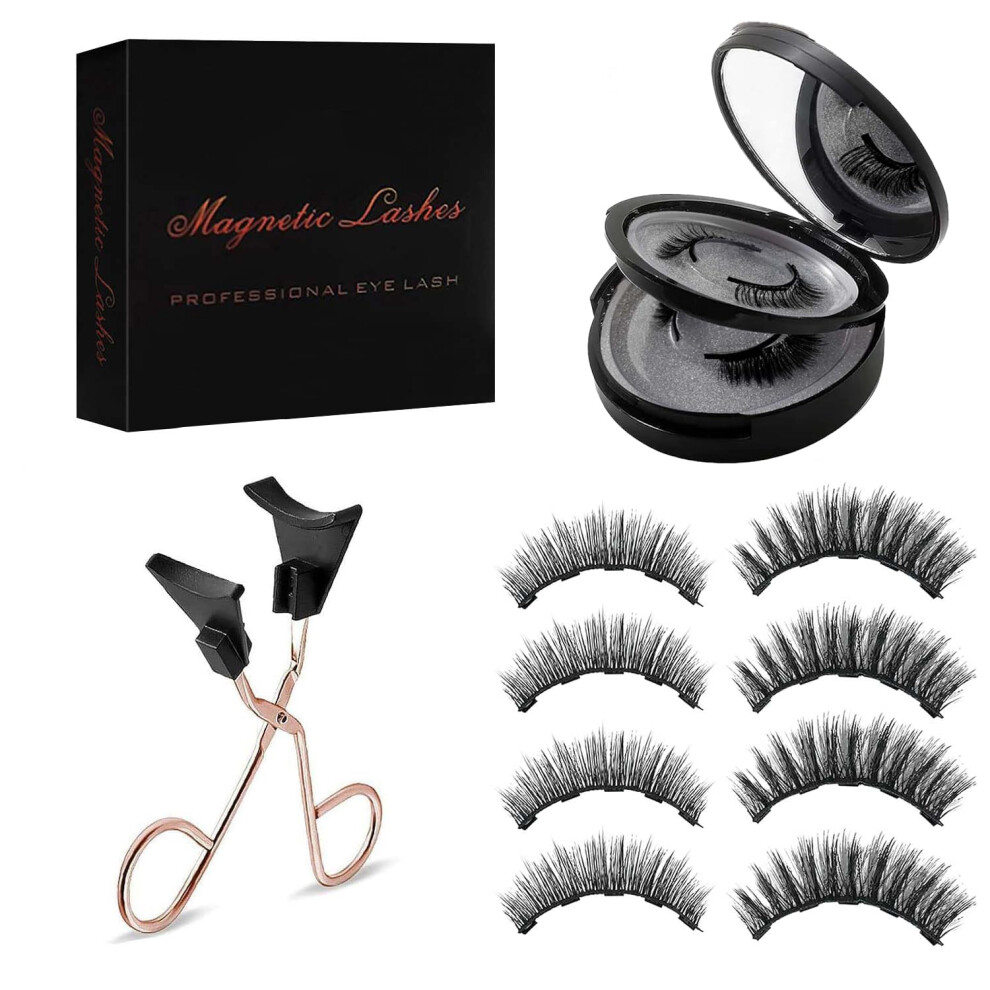 Magnetic Eyelashes No Glue Natural Look Dual Magnetic Reusable False Lashes with Applicator 4 Pairs