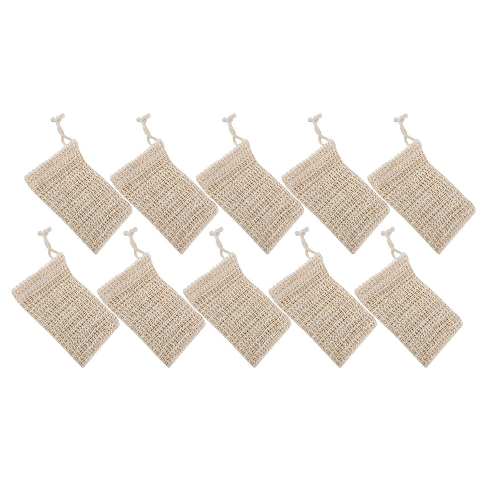 Yellow 10 Pack Natural Sisal Soap Saver Pouch Ramie Exfoliating Soap Bag With Hanging Dry Design For Shower