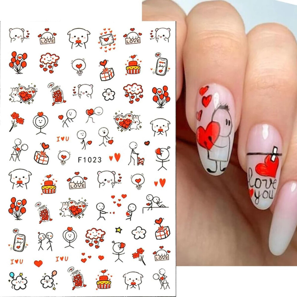 Valentine's Day Nail Stickers 6PCS 3D SelfAdhesive Heart and Love Nail Decals for Acrylic Nails