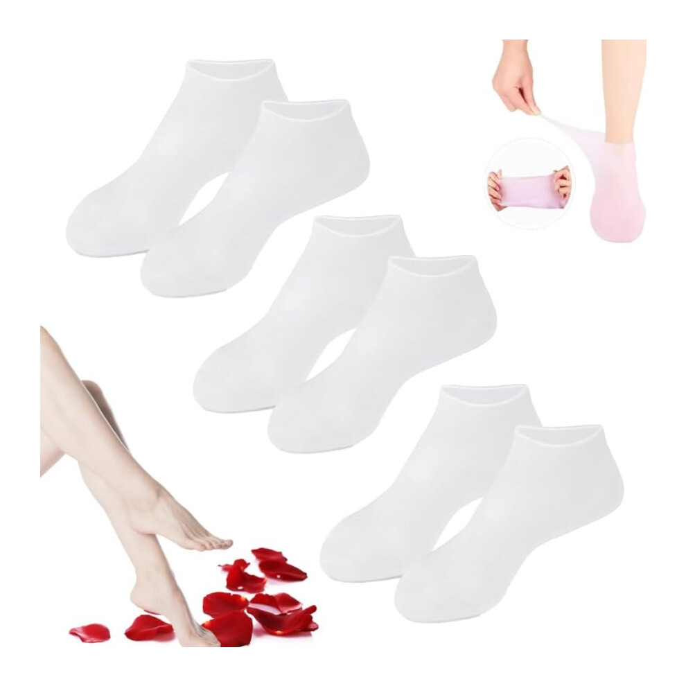 White Silicone Moisturizing Socks For Women Dry Cracked Feet, Soft Gel Pedicure Spa Socks 3Pcs