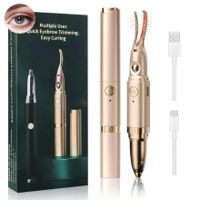 2 in 1 Heated Eyelash Curler and Eyebrow Trimmer Type C Rechargeable Fast Heating Gold