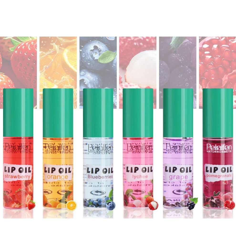 Clear 6Pcs Fruit Flavored Lip Gloss Set With Moisturizing Lip Oil For Dry Chapped Lips