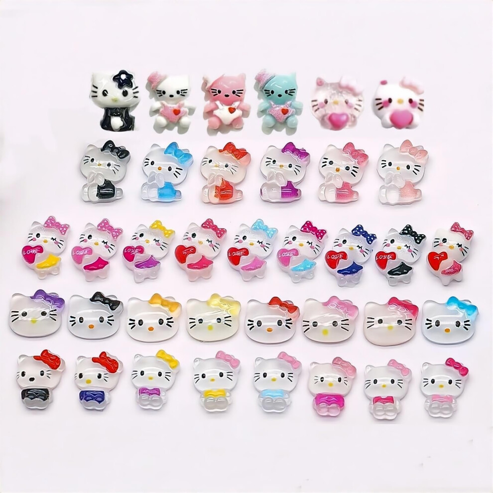 74 PCS Cat Nail Art Charms Kawaii Nail Decorations 3D Resin Kitty Styles with Storage Box