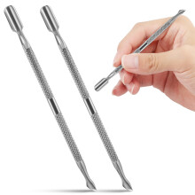 2 Pcs Professional Stainless Steel Cuticle Pusher and Remover, Dual Ended Rust Resistant Manicure Tool (Silver)