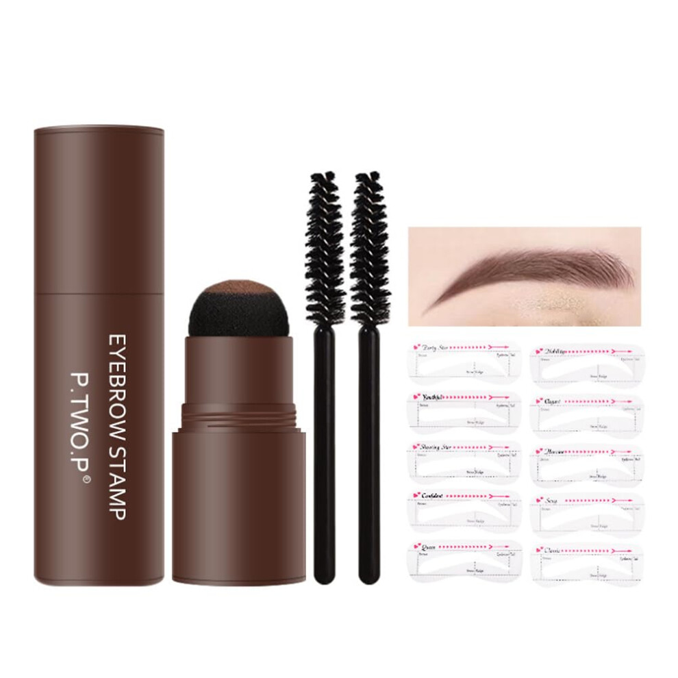 Brown Eyebrow Stamp Kit Natural Waterproof Long Lasting With Stencils And Brushes