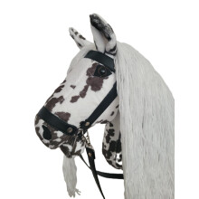 Large Handmade Hobby Horse with Eco Leather Bridle and Reins, Realistic Soft Head, Brown White