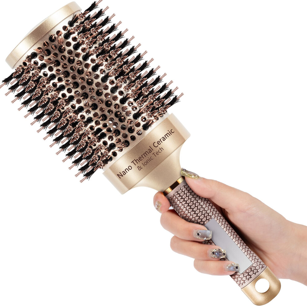Large Round Hair Brush 2.7 Inch Barrel with Boar Bristles, Nano Ceramic Ionic for Blow Drying