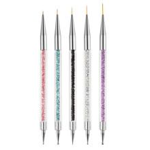 Nail Art Brushes 5pcs Double Ended Set with Liner Brushes 515mm and Dotting Tools for French Manicure
