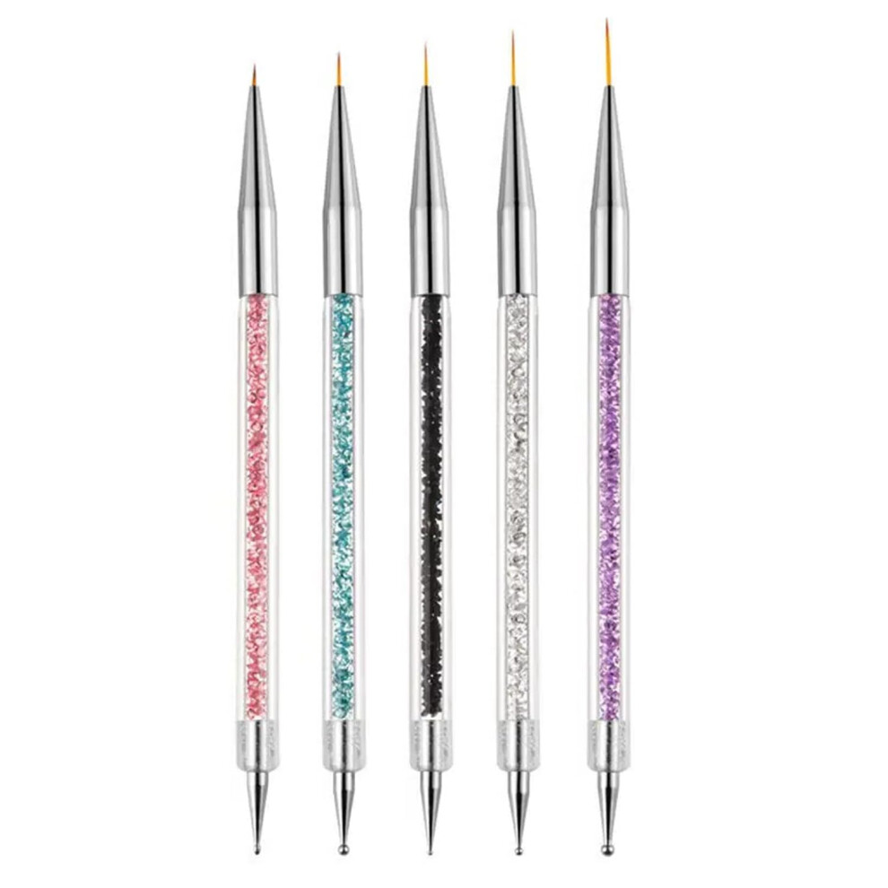 Nail Art Brushes 5pcs Double Ended Set with Liner Brushes 515mm and Dotting Tools for French Manicure