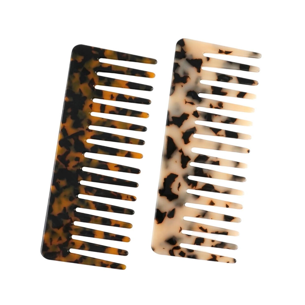 Unisex Ivory Large Wide Tooth Comb For Thick Curly Hair, 2 Pack Cellulose Acetate Detangling Combs Wet Dry