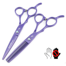 6 Inch Left Handed Hair Cutting Scissors with Ergonomic Grip and Stainless Steel Blades Purple