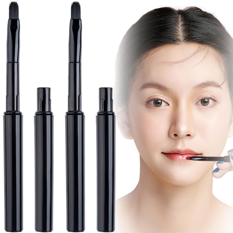 4pcs Retractable Lip Brushes with Cap for Precise Soft Application, Compact Travel Makeup Tool