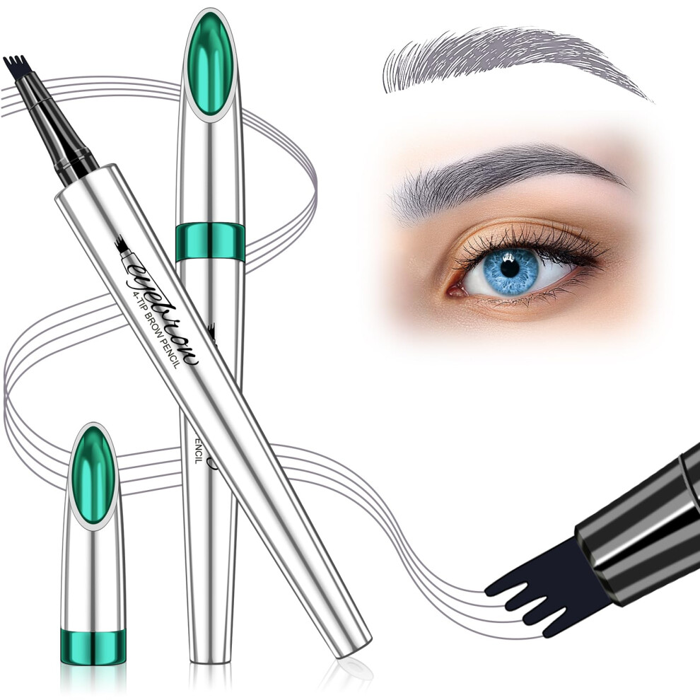 Microblading Eyebrow Pencil Grey Waterproof Four Fork Tip for Natural Hairlike Strokes Long Lasting