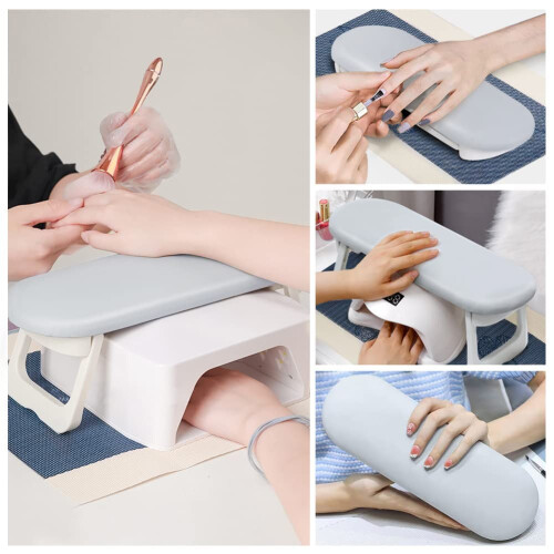 Nail Arm Rest with PVC Mat, Soft Microfiber Leather Foldable Manicure Hand Rest Cushion, Light Gray 1