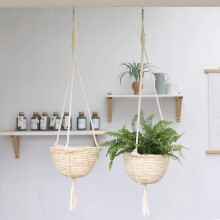 Flower Plant Baskets Hanging Seagrass Dural Layer Garden Decor 30cm
