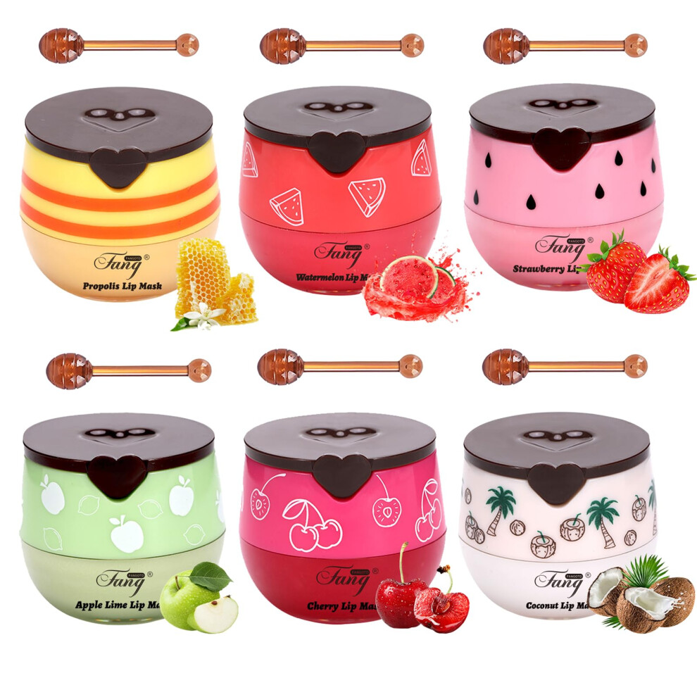 6PCS Propolis Lip Balm and Lip Sleeping Mask, Honey Pot Design for Deep Hydration and Overnight