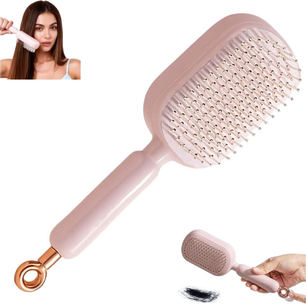 Self Cleaning Hair Brush with Retractable Cushion Massage, Anti Static Detangling Comb for All Hair Types