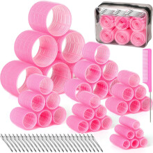 Hair Rollers Set 62pcs Self Grip Curlers for Long Medium Short Hair with Clips and Storage Bag Pink