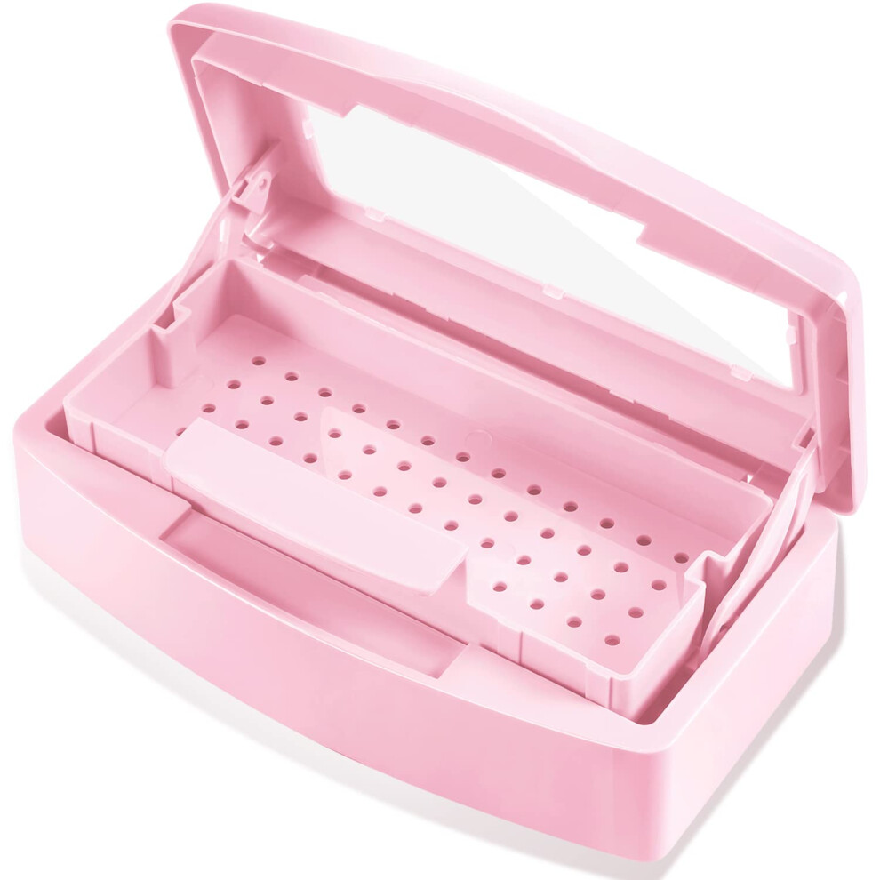 Pink Nail Art Sterilizer Tray With Transparent Window, Plastic Manicure Tool Sterilization Box
