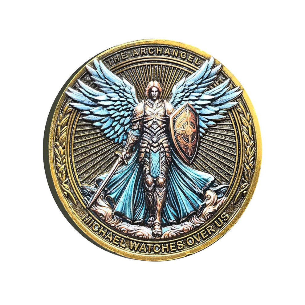 Archangel Michael Challenge Coin Psalm 91 Faith Protection Symbol with Clear Case Christian Gift