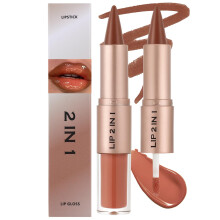 Lip Liner and Lip Gloss Set 2 in 1 Nude Brown Velvet Matte Liner with Long Lasting Plumping Gloss 06