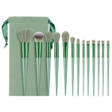 Professional 13Piece Makeup Brush Set with Bag, Mint Green Synthetic Bristles for Travel