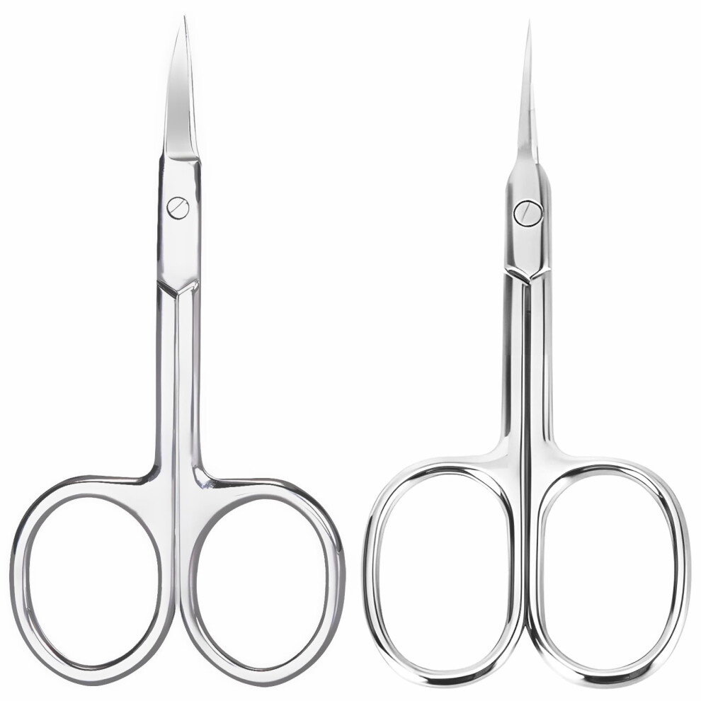 2 Pack Cuticle Scissors and Grooming Scissors with Precise Curved Blade for Manicure, Pedicure, Eyebrow Care