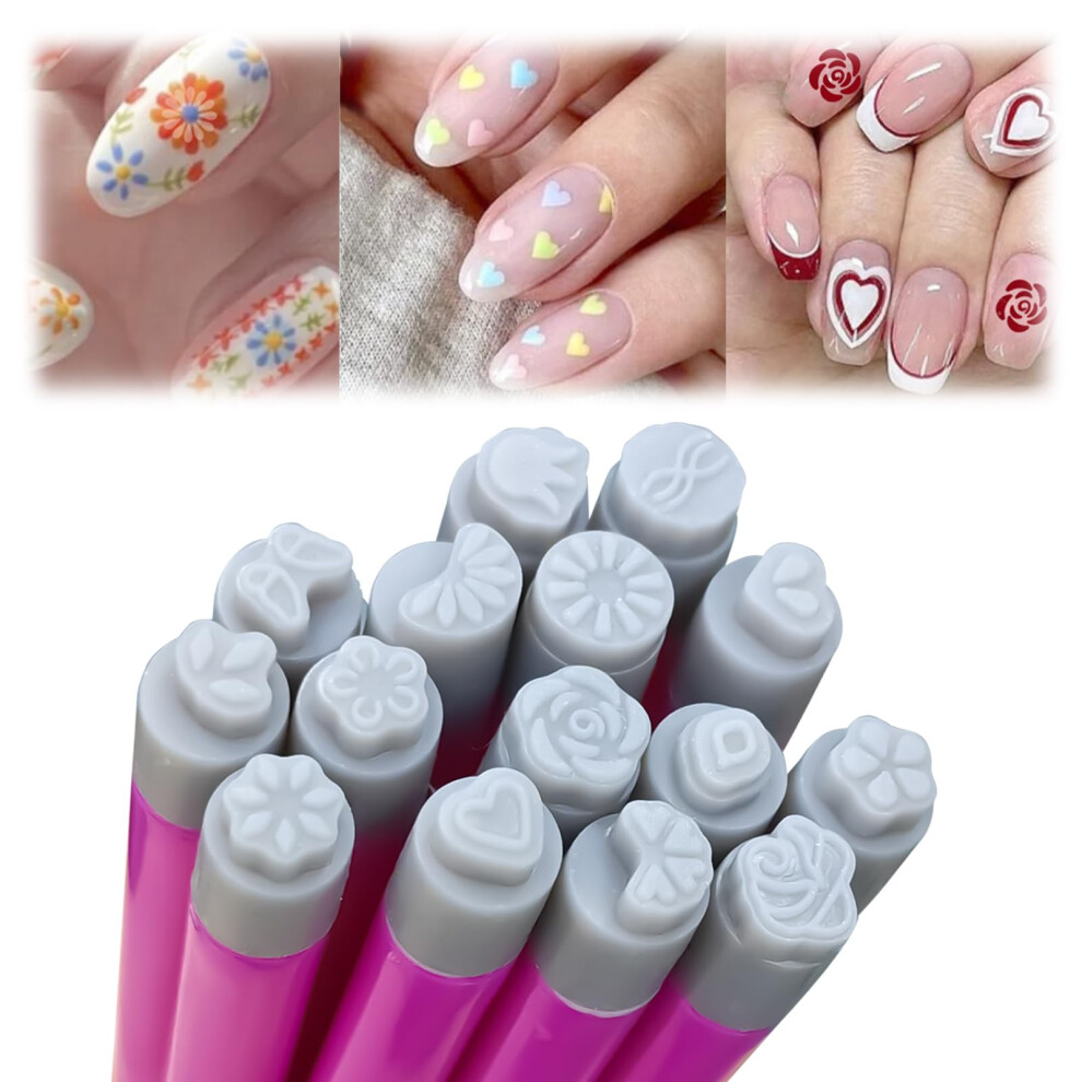 15PCS Nail Art Stamper Set with Butterfly and Flower Designs, DIY Salon Manicure Stamp Pens