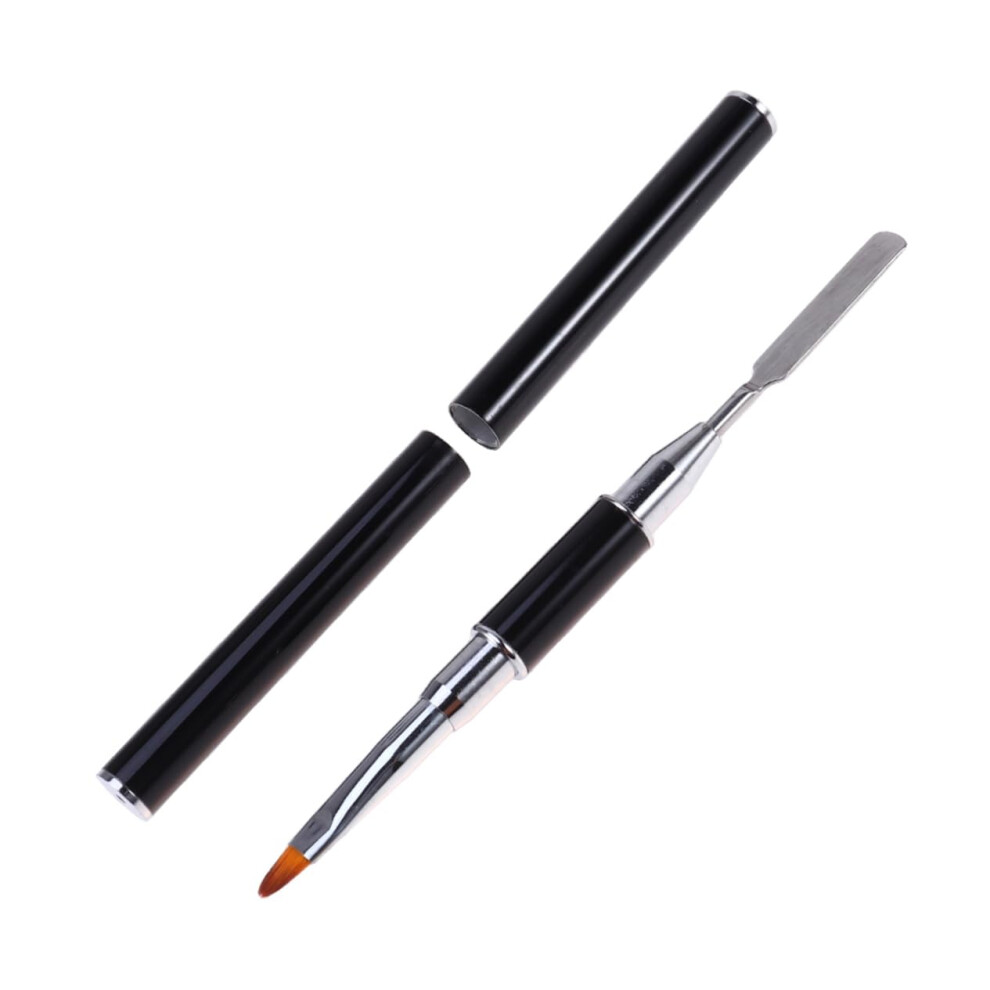 Black Doublesided Nail Art Pen With Precise Metal Tip And Uv Builder Gel Brush For Professional And Home Use