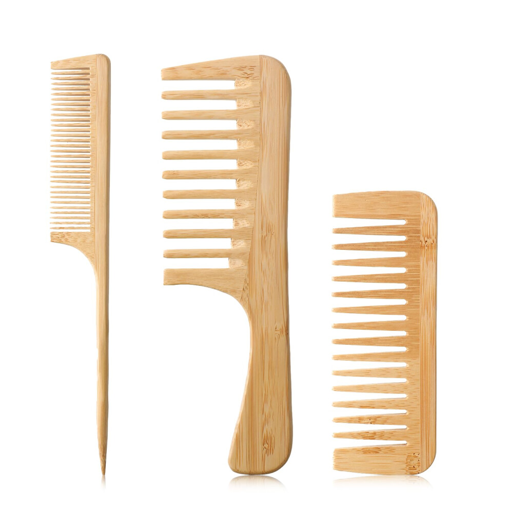 Bamboo Hair Comb Set AntiStatic Natural Wooden Combs for Women and Men Hair Care 3PCS