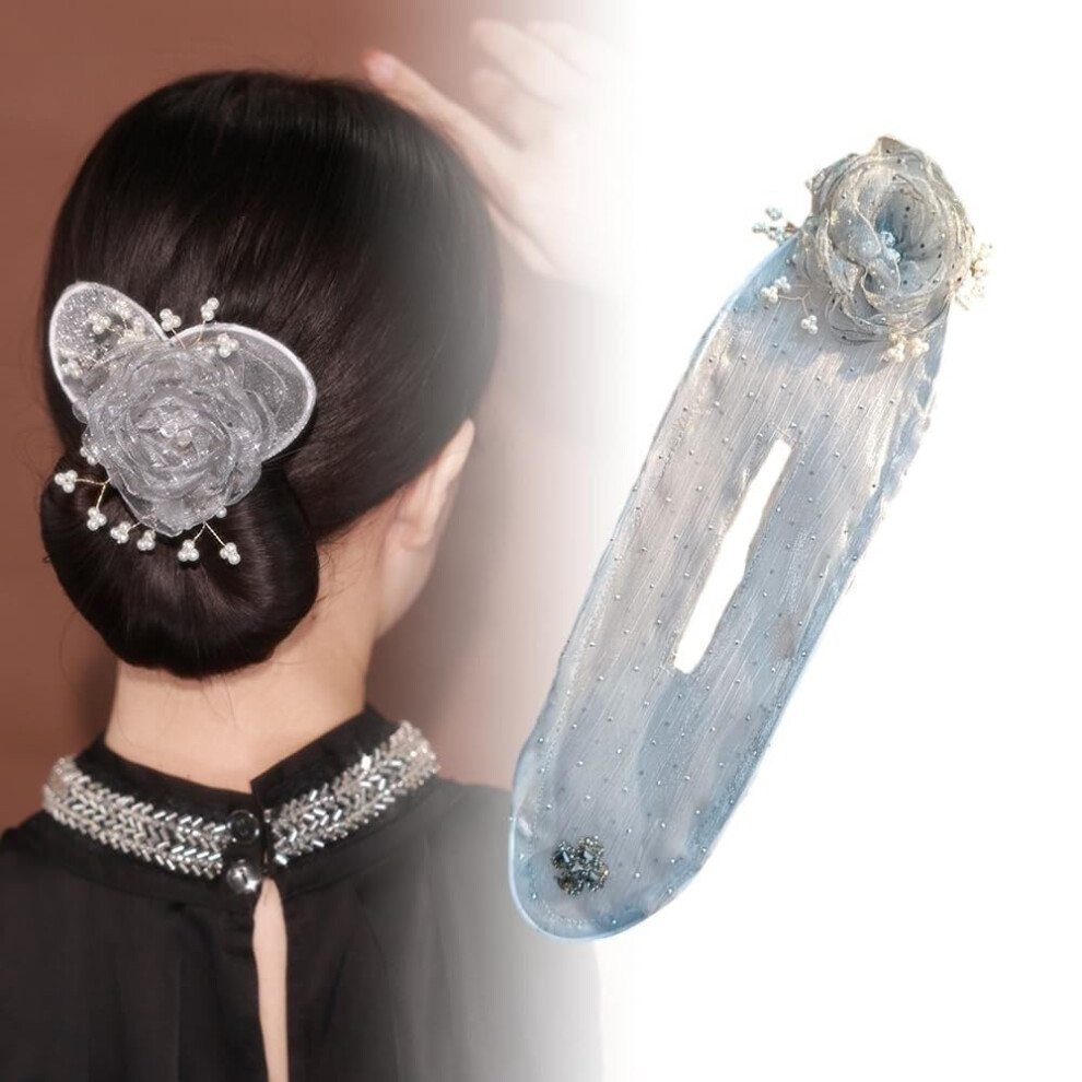 Unisex Grey Hair Bun Maker Flower Roller For Long Hair, Quick French Twist Tool With Secure Gentle Hold Gray