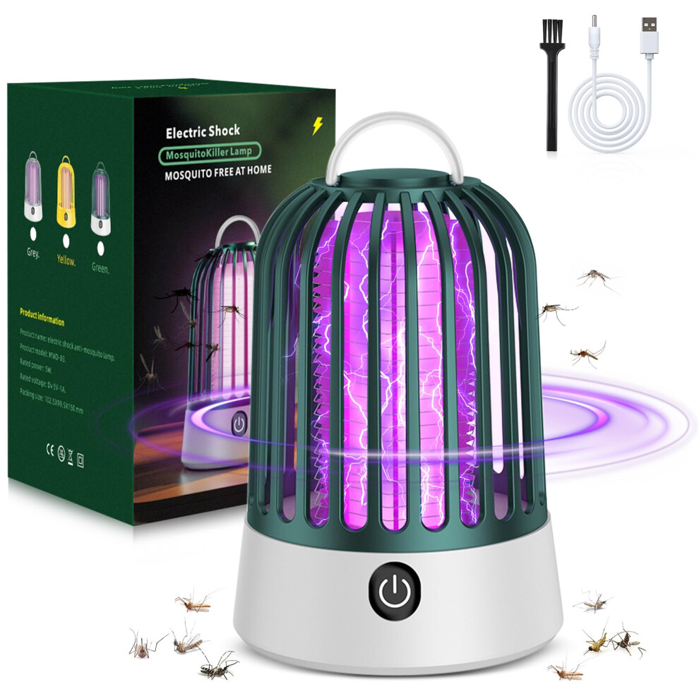 2 In 1 Bug Zapper With 360 Uv Attraction, Usb Rechargeable Mosquito Killer Lamp For Indoor Outdoor, Green