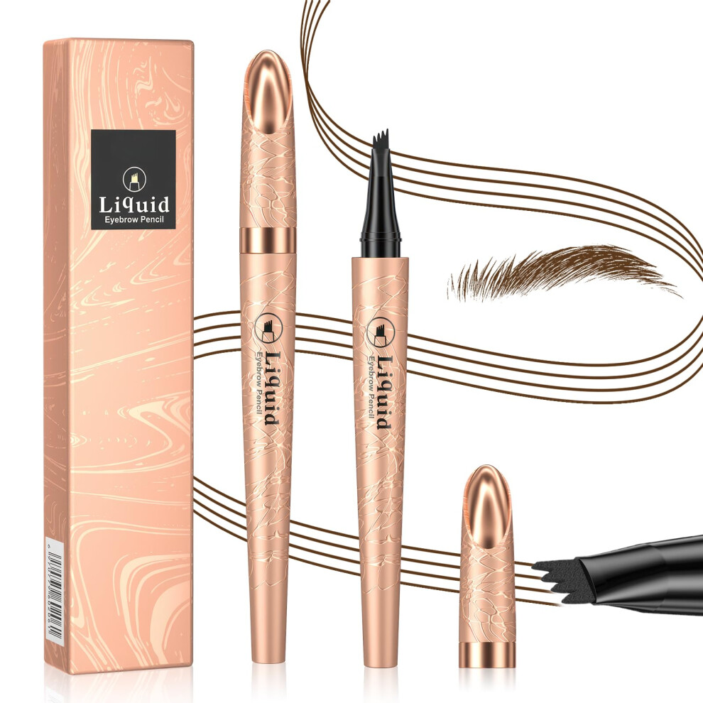 Brown Dark Waterproof Microblading Eyebrow Pen With 4 Point Tip, Smudge Proof Long Lasting Brow Pencil