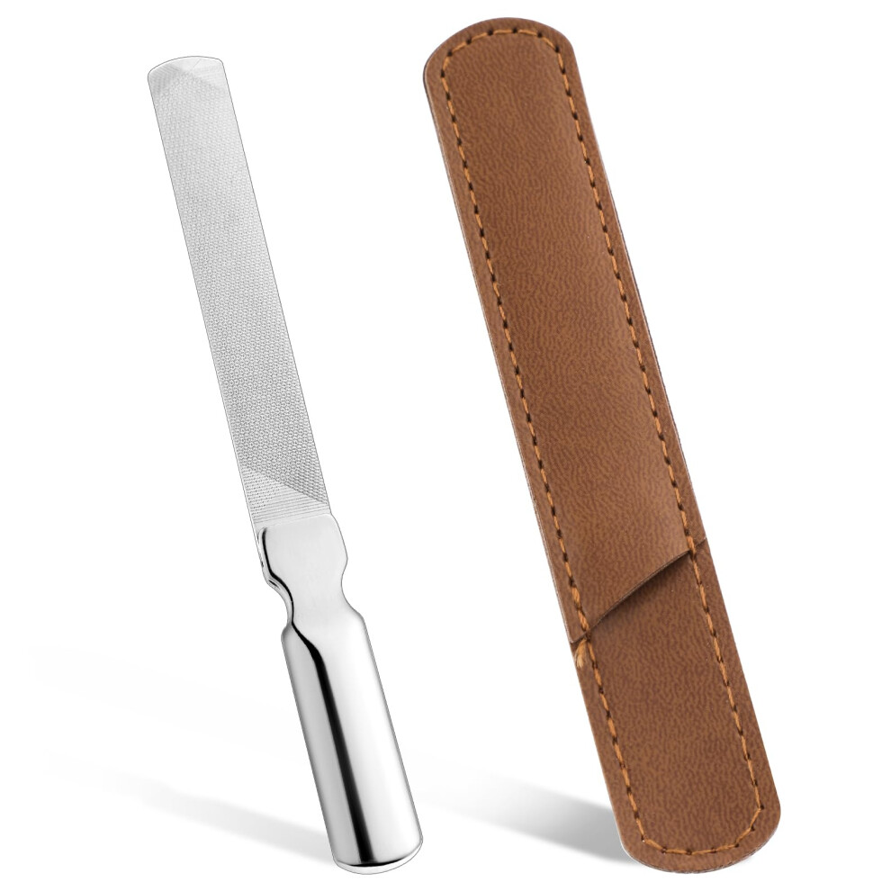 Stainless Steel Nail File DoubleSided Metal Filing with Leather Case for Thick Toenails and Fingernails