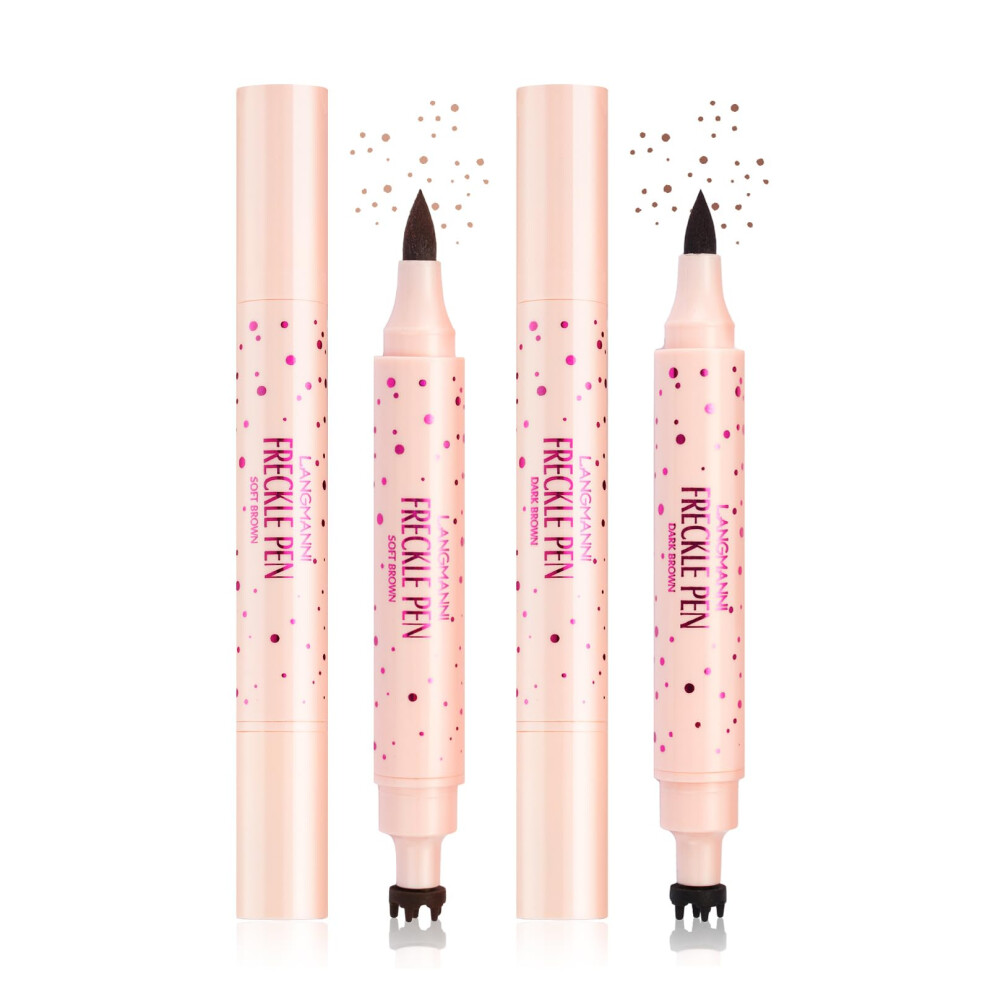 Brown Freckle Pen With Dualended Eyeliner Brow Pencil, Longlasting Smudgeproof, 2 Shades Soft Dark