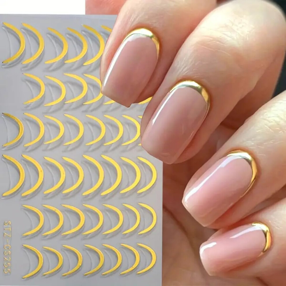 French Tip Nail Stickers 8PCS Gold and Silver Metallic Stripe Decals SelfAdhesive Manicure Set