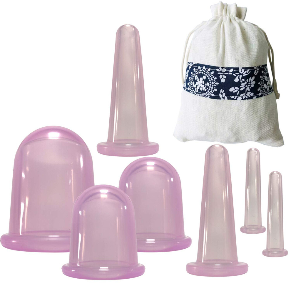 Facial Cupping Set Silicone Therapy Kit 7pcs for AntiCellulite Massage and Muscle Pain Relief with Velvet Bag