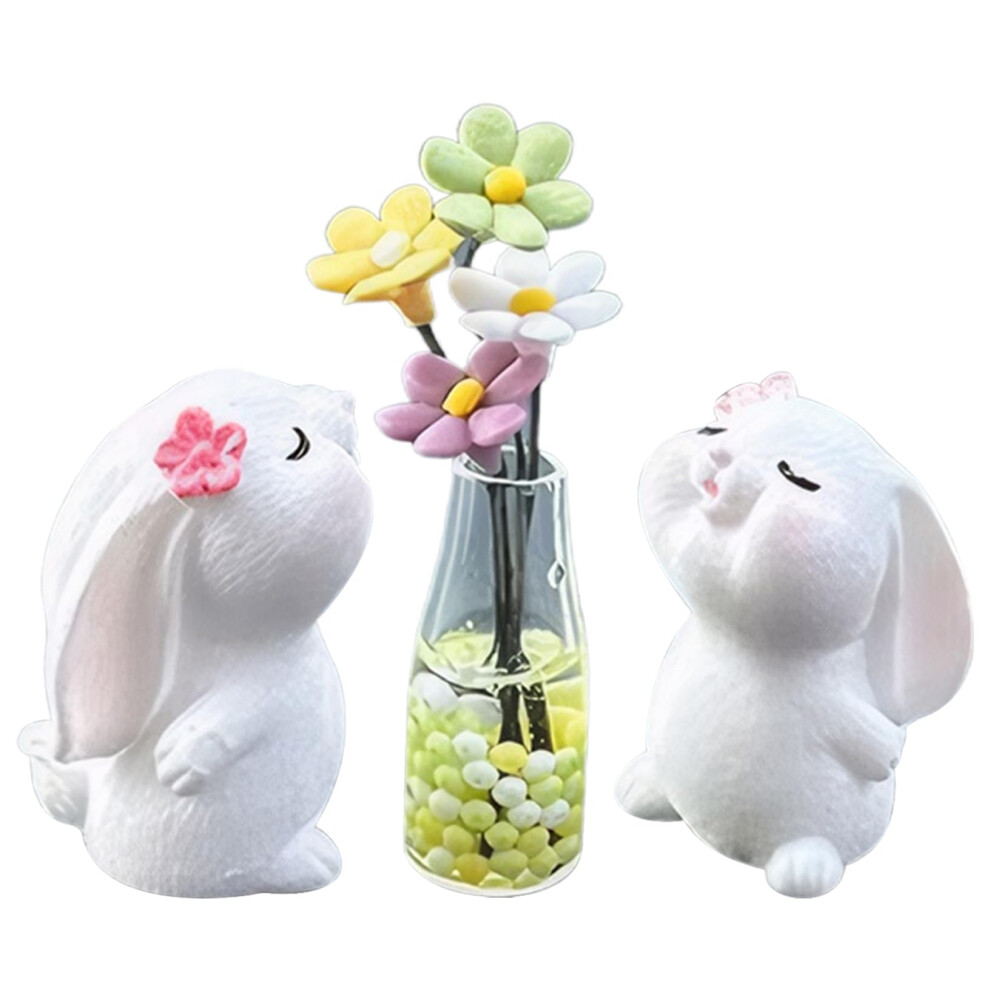 3 Pcs Cute Bunny And Daisy Car Dashboard Accessories Rearview Mirror Ornament For Women 9169991642291