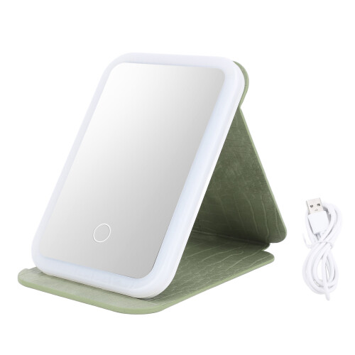 Foldable LED Lighted Makeup Mirror, 3000mAh Battery, Dimmable Green 1